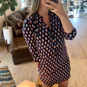 Diane Von Furstenberg Diamond Print Long Sleeve Cinch Waist Dress 2